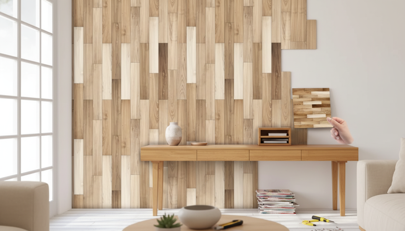 Retro Tile Look with Wood-Grain Peel-and-Stick Stickers